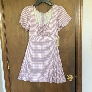 3/$27 Rewind dress lilac check cinch string detail fit & flare dress S jrs